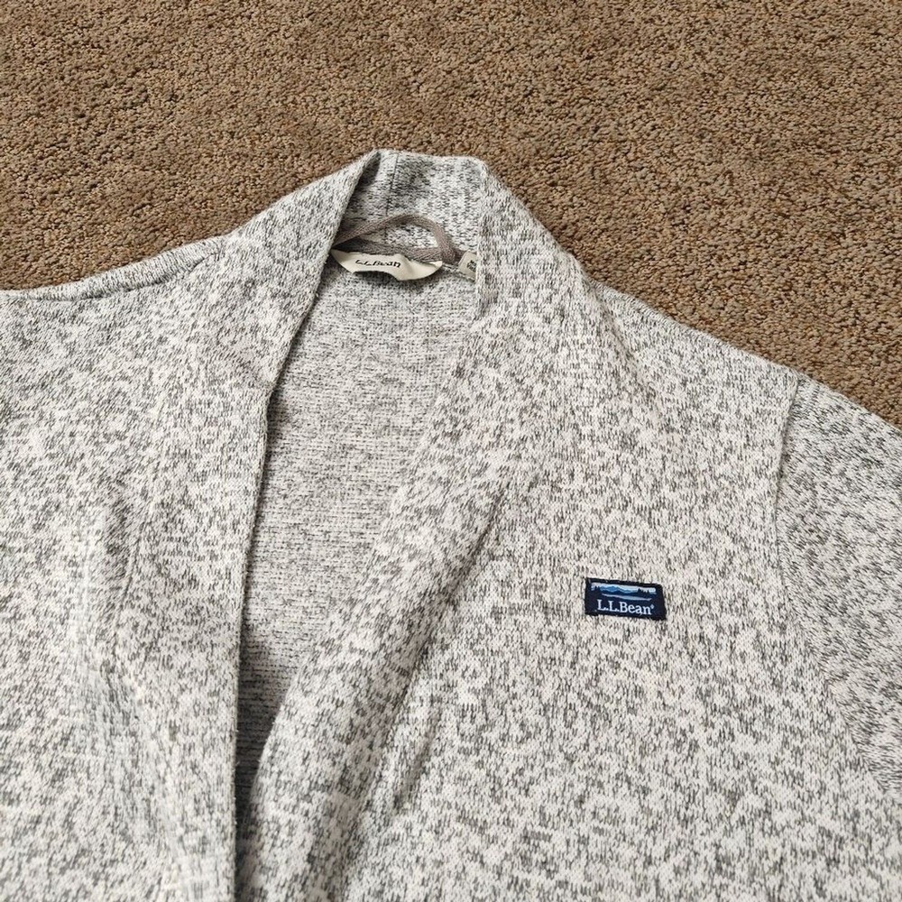 LL Bean Womens Gray Marled Sweater Fleece Robe 507457 Small Regular Tie Waist - Picture 5 of 15